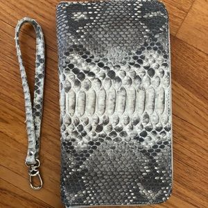 Python Double Zip Clutch Wristlet (Salt & Pepper)
